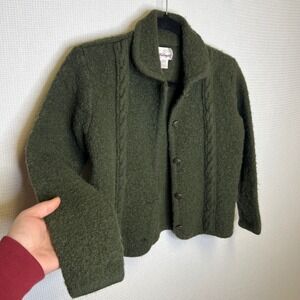 Worthington Vintage Forest Green 100% Wool Cable Knit Cardigan Sweater Large